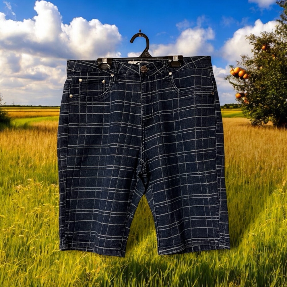 Crest Jeans Checkered Plaid Denim Bermuda Shorts